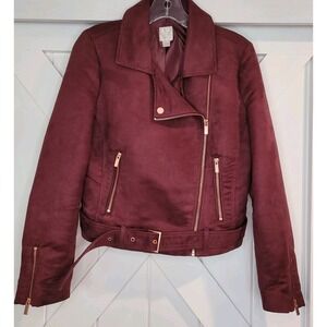 Lauren Conrad RUNWAY Moto Biker Jacket Coat Burgundy Ltd  Edition MSRP $120 Sz 6